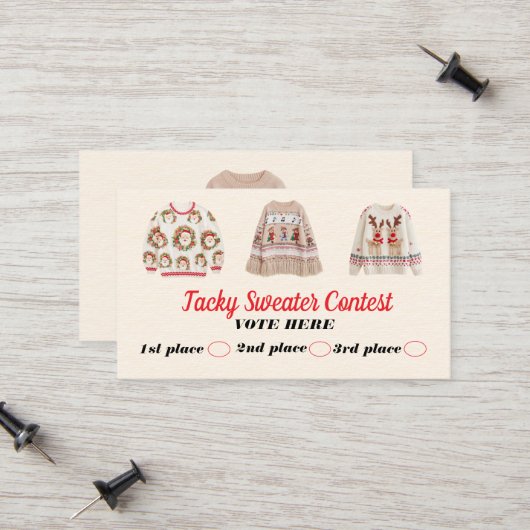 Tacky Sweater Contest Voting Cards Contactkaartje (Voorkant / Achterkant in situ)