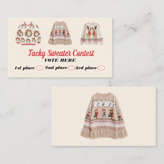 Tacky Sweater Contest Voting Cards Contactkaartje (Voorkant / Achterkant)