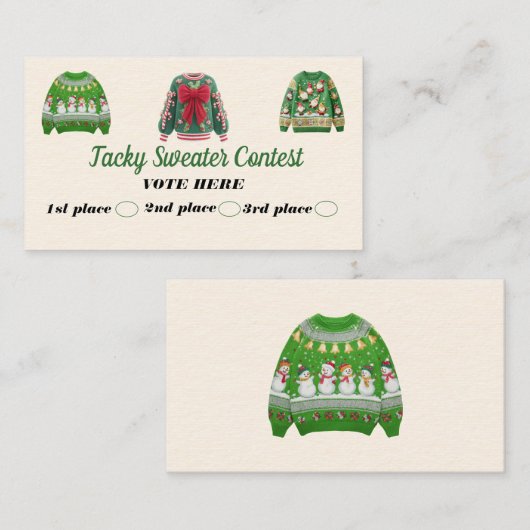 Tacky Sweater Contest Voting Cards Contactkaartje (Voorkant / Achterkant)