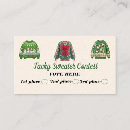 Tacky Sweater Contest Voting Cards Contactkaartje (Voorkant)