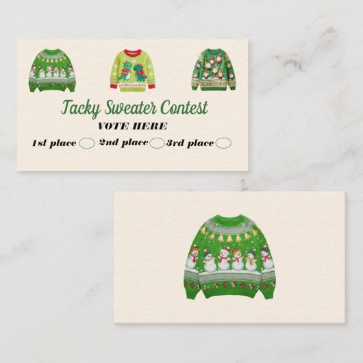 Tacky Sweater Contest Voting Cards Contactkaartje (Voorkant / Achterkant)