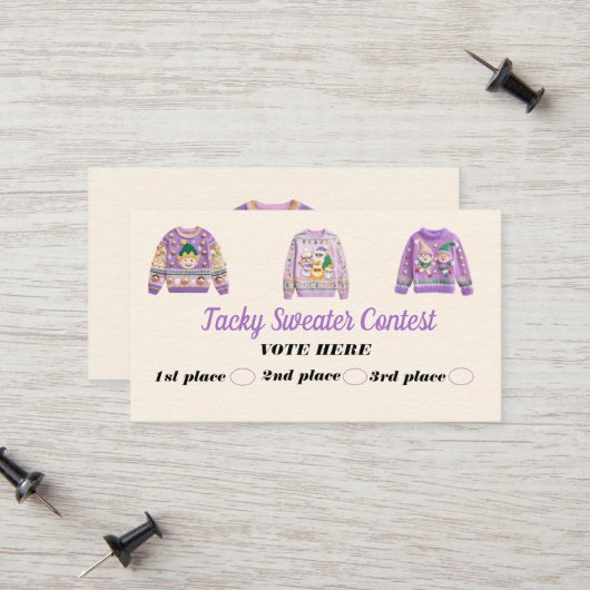 Tacky Sweater Contest Voting Cards Contactkaartje (Voorkant / Achterkant in situ)