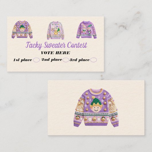 Tacky Sweater Contest Voting Cards Contactkaartje (Voorkant / Achterkant)