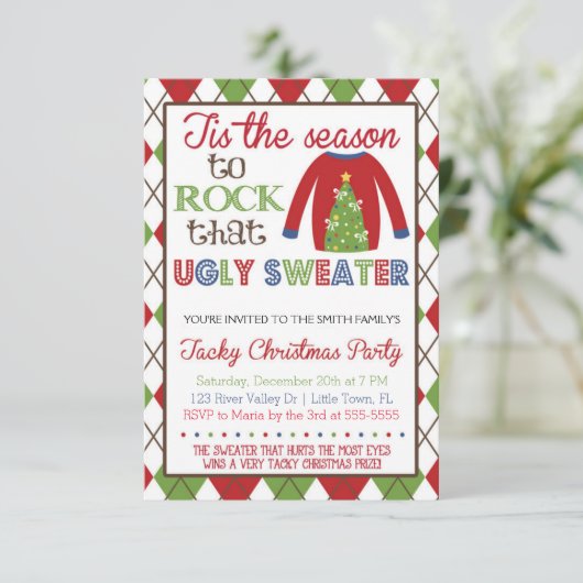 Tacky Ugly Sweater Holiday Party Kaart (Staand voorkant)