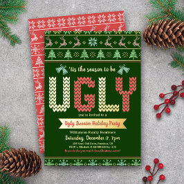 Tacky Ugly Sweater kerstparty Green Real Gold Folie Uitnodiging