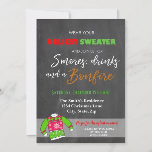 Tacky Ugly Sweater Kerstparty Uitnodiging (Achterkant)