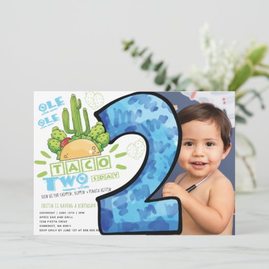 Taco 2e Verjaardag Fiesta Foto Kaart (Staand voorkant)