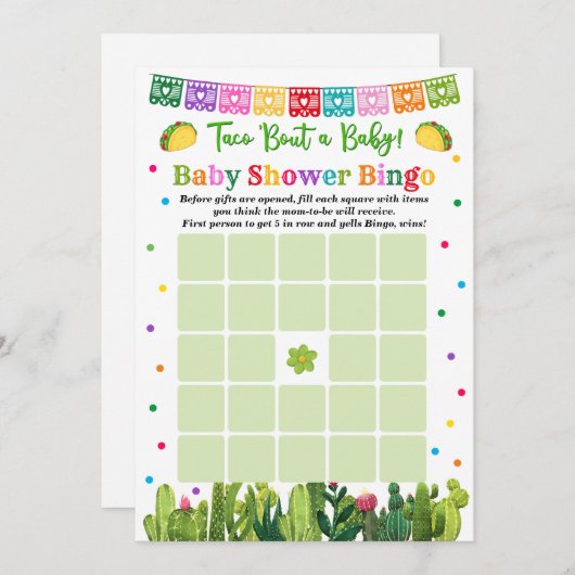 Taco Baby Shower Bingo Spel Advieskaart (Voorkant / Achterkant)