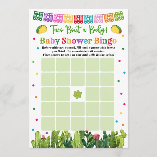 Taco Baby Shower Bingo Spel Advieskaart (Voorkant)