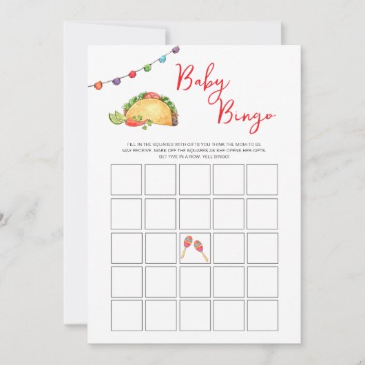 Taco Baby Shower Bingo spel Kaart (Voorkant)