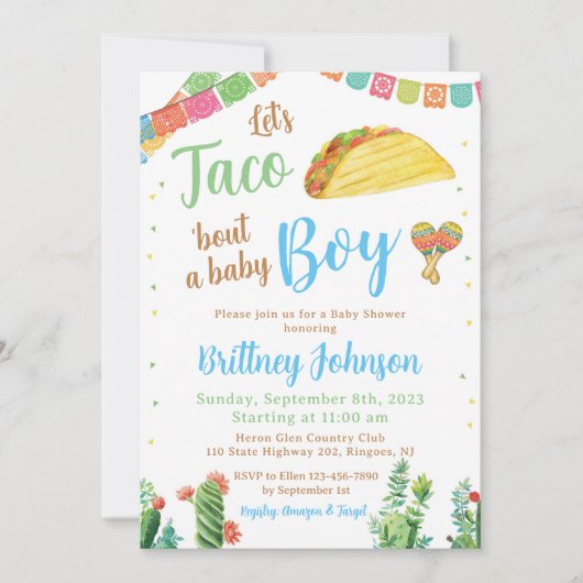 Taco Baby shower Invitation Boy Fiesta Mexican Kaart (Voorkant)