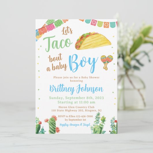 Taco Baby shower Invitation Boy Fiesta Mexican Kaart (Staand voorkant)