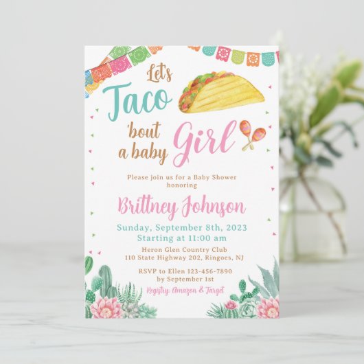 Taco Baby shower Invitation Girl Fiesta Mexicaans Kaart (Staand voorkant)