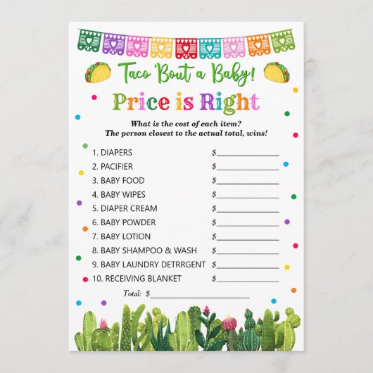 Taco Baby shower Prijs is Juist, Taco Bout Advieskaart (Voorkant)