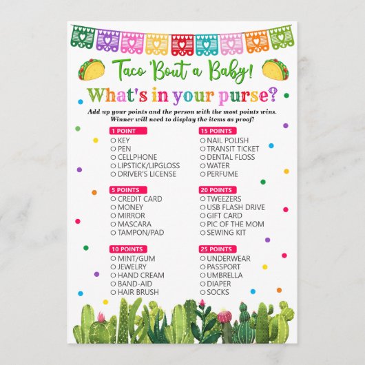 Taco Baby shower Wat zit er in je portemonnee Advieskaart (Voorkant)