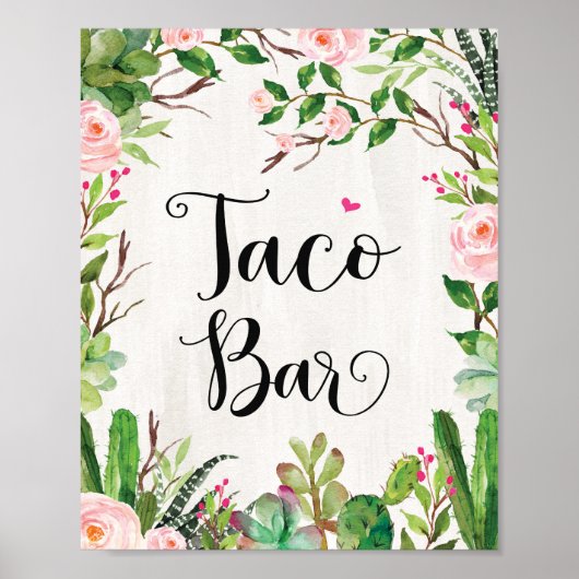 Taco Bar Bord Fiësta Cactus Bloem Aankondigingsbor Poster (Voorkant)