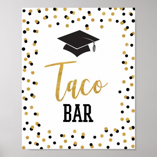 Taco Bar Graduparty Sign Black Gold Confetti Poster (Voorkant)