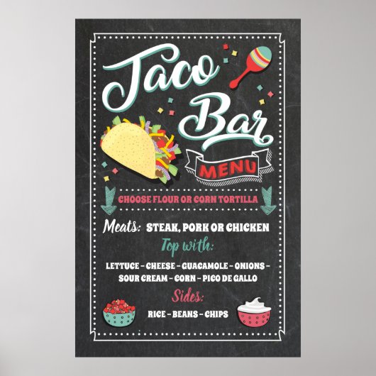 Taco Bar Menu Feestbord Poster (Voorkant)