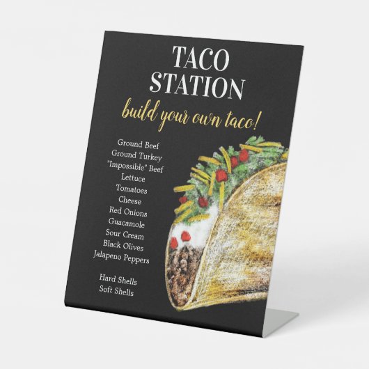 Taco Bar Sign for Food Station Plaque Reclamebord Met Voetstuk (Voorkant)