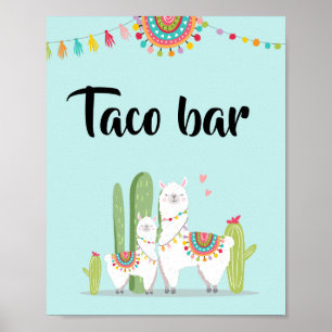 Taco Bar Snack Fiesta Lama Baby Shower Tafelbord Poster