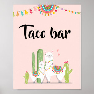 Taco Bar Snack Fiesta Llama Baby shower Table Sign Poster