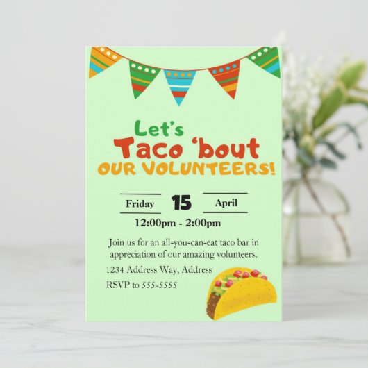 Taco Bar Vrijwilliger Waardering Lunch Uitnodiging (Staand voorkant)