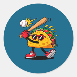 Taco baseball mexican cinco de mayo men kids  ronde sticker