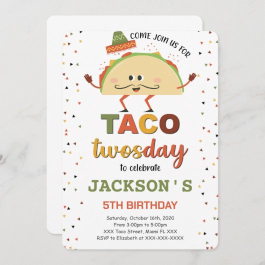 Taco Birthday Uitnodiging (Voorkant / Achterkant)