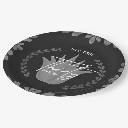 Taco' Bout 30 | Borden van zwart/zilver-driekwartp Papieren Bordje (Gekanteld)