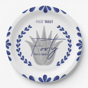Taco' Bout 40   Borden van blauw/zilver-driekwart Papieren Bordje