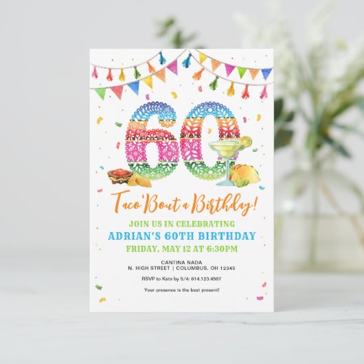 Taco Bout 60th Birthday Invitation Kaart (Staand voorkant)