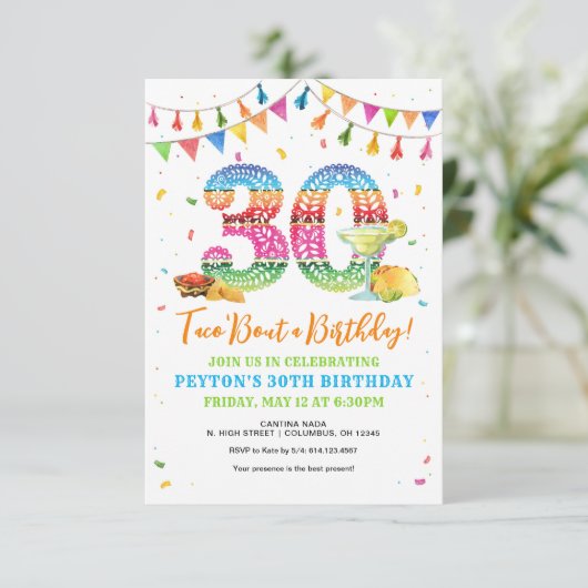Taco Bout a 30th Birthday Fiesta Invitation Kaart (Staand voorkant)