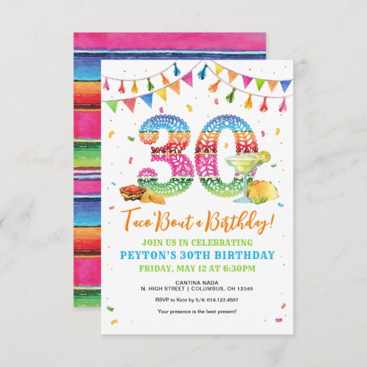 Taco Bout a 30th Birthday Fiesta Invitation Kaart (Voorkant / Achterkant)