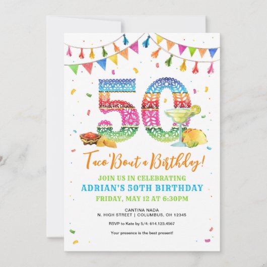 Taco Bout a 50th Birthday Invitation Kaart (Voorkant)