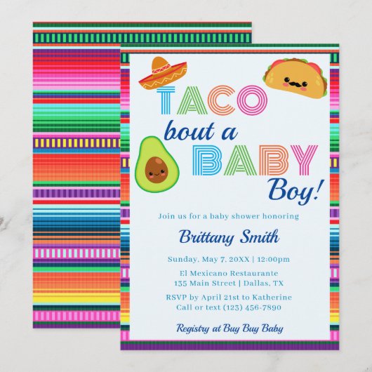 Taco Bout a Baby Boy Fiesta Stripe Baby shower Kaart (Voorkant / Achterkant)