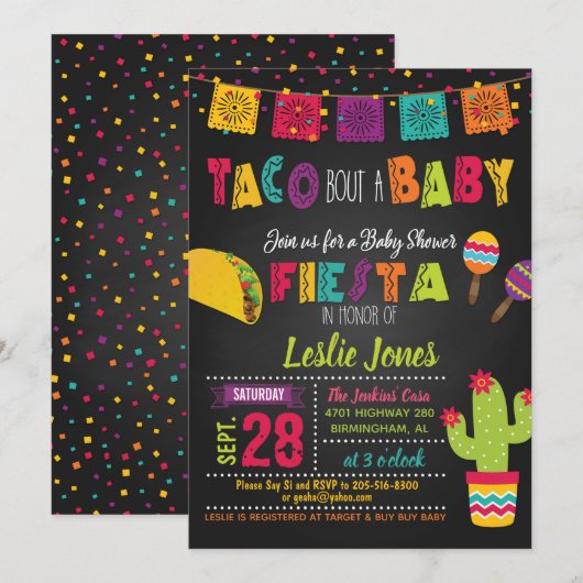 Taco Bout a Baby Fiesta Baby shower Invitation Kaart (Voorkant / Achterkant)