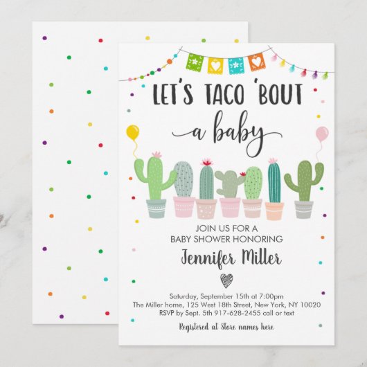 Taco Bout A Baby Fiesta Cactus Baby shower Kaart (Voorkant / Achterkant)
