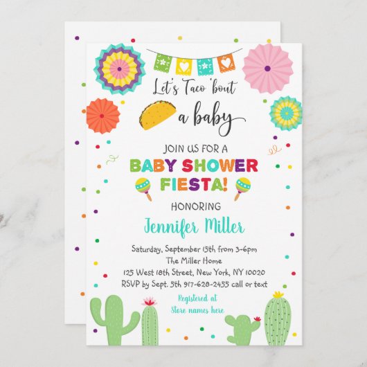 Taco Bout A Baby Fiesta Cactus Baby shower Kaart (Voorkant / Achterkant)