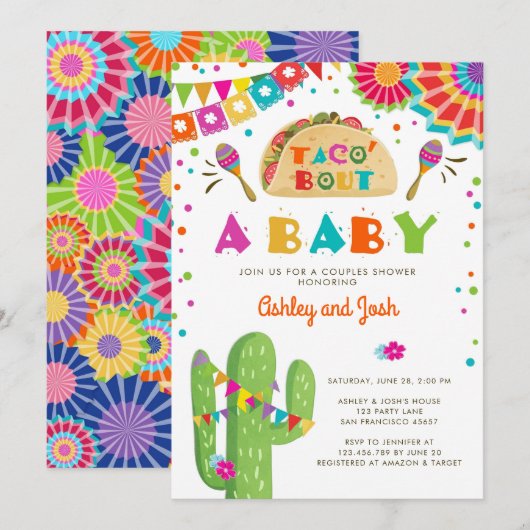 Taco Bout A Baby Fiesta Couples Shower Invitation Kaart (Voorkant / Achterkant)