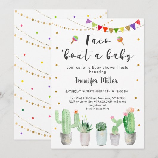 Taco Bout A Baby Gold Fiesta Cactus Baby shower Kaart (Voorkant / Achterkant)
