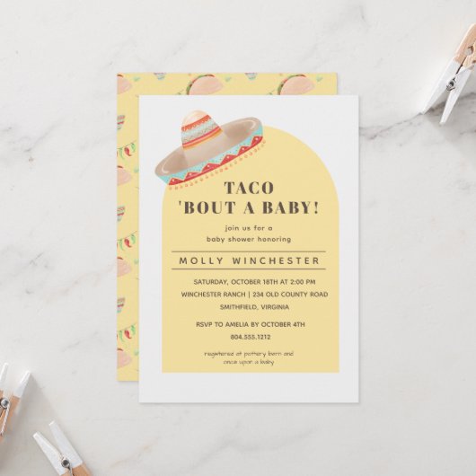 Taco Bout a Baby Invitation Kaart (Voorkant / Achterkant in situ)