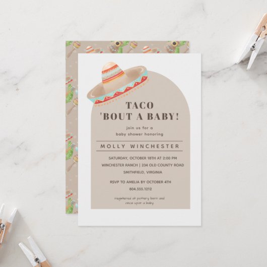 Taco Bout a Baby Invitation Kaart (Voorkant / Achterkant in situ)