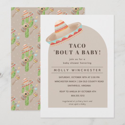 Taco Bout a Baby Invitation Kaart (Voorkant / Achterkant)