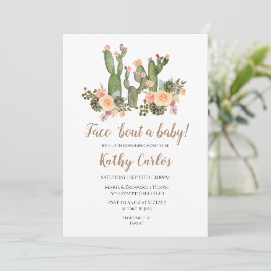 Taco "Bout A Baby Invitation Kaart (Staand voorkant)