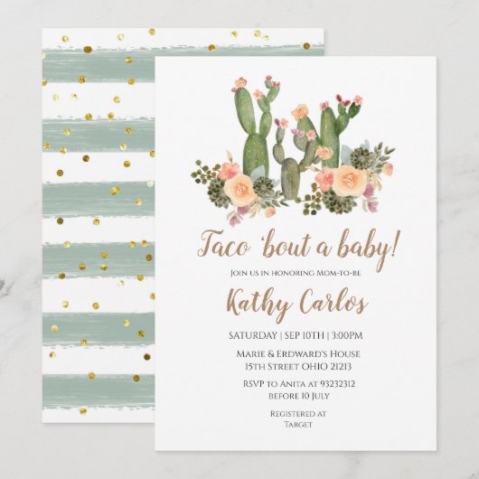 Taco "Bout A Baby Invitation Kaart (Voorkant / Achterkant)