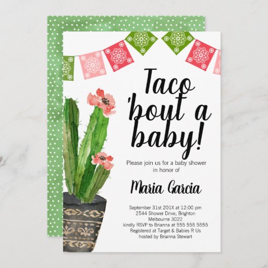 Taco Bout A Baby Invitation Kaart (Voorkant / Achterkant)
