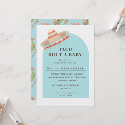 Taco Bout a Baby Invitation Kaart (Voorkant / Achterkant in situ)