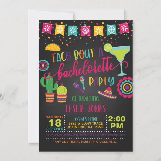 Taco Bout a Bachelorette Party Invitation - BL Kaart (Voorkant)