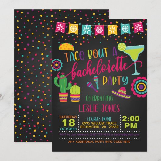 Taco Bout a Bachelorette Party Invitation - BL Kaart (Voorkant / Achterkant)