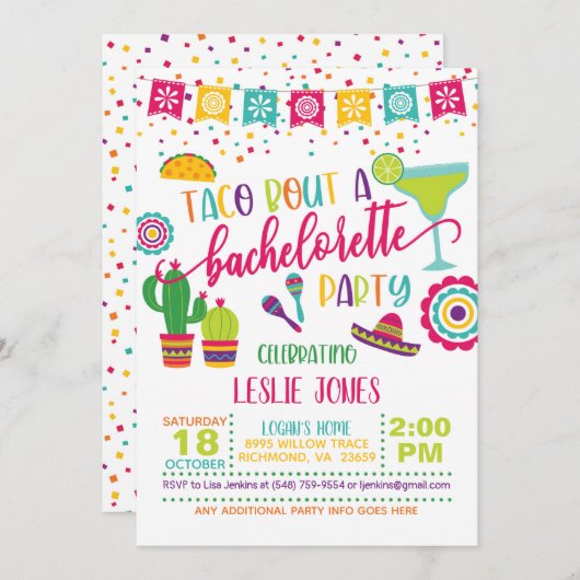 Taco Bout a Bachelorette Party Invitation - WH Kaart (Voorkant / Achterkant)